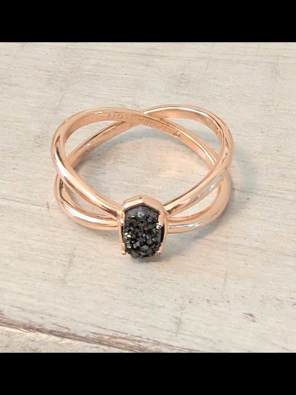 Kendra Scott Emilie Double Band Ring Rose Gold And Black Drusy Size 8